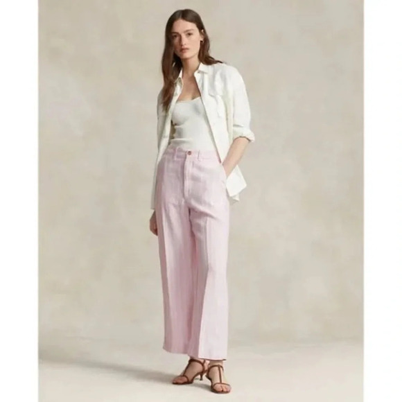Polo Ralph Laurenstriped cropped-leg linen trousers Sz : 12